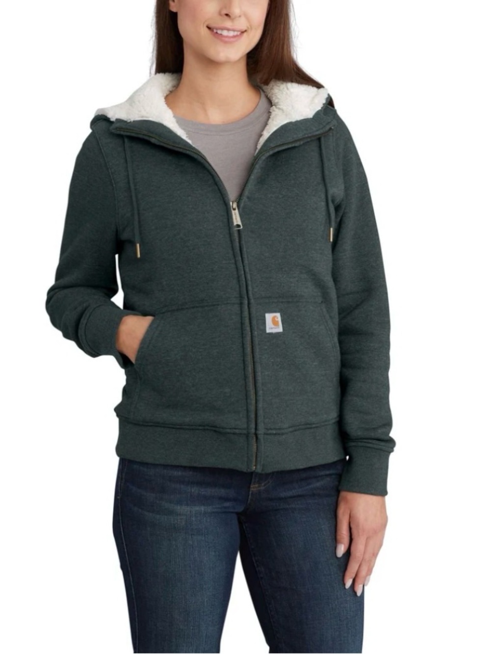 Carhartt Women's Clarksburg Sherpa-Lined Full-Zip Hoodie Fog Green Medium 8-10